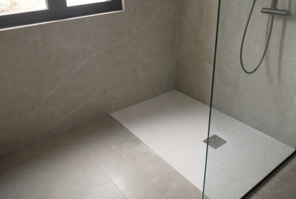 Douche à l'italienne carrelée après rénovation de la salle de bain